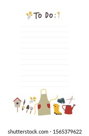 Cute spring seasonal to do list. Vector template. Isolated. Seasonal vector illustration. Printable page.