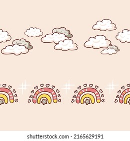 Unas nubes de verano de primavera y un vector de arcos de lluvia sin fisuras fronteras horizontales