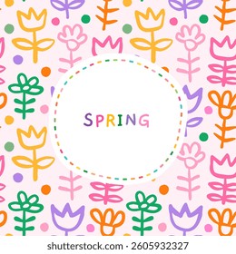 Cute spring, summer or Easter floral background for kids, Colorful pastel flowers seamless vector pattern
