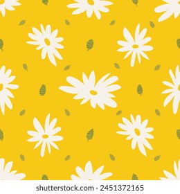 Cute spring, summer flowers. Seamless pattern for textile, fabric, paper print. Vector illustration in modern style.