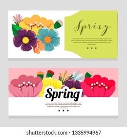 cute spring theme banner with flower foliage
