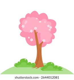 Cute spring tree cartoon. Pink japanese sakura tree. Spring theme decoration Can be used for wallpaper, sticker,wedding decoration