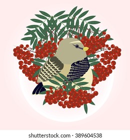 Cute spring vector catbird bird in red rowan