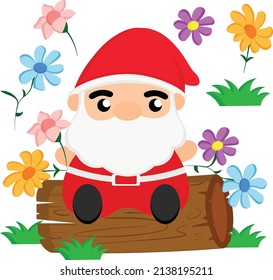 Cute Spring Vector Gnome with Flower