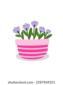 Cute spring vector illustration with a spring floral pink basket. Scrapbooking, greeting card, poster, tag. EPS10