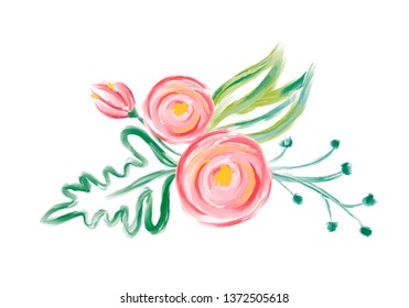 Cute spring Watercolor Vector Flower bouquet. Art isolated illustration for wedding or holiday design, Hand drawn paint roses