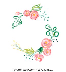 Cute spring Watercolor Vector Flower wreath with place for text. Art isolated illustration for wedding or holiday design, Hand drawn paint roses