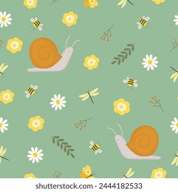 cute spring wild insect seamless pattern vector illustration for decorate invitation greeting birthday party celebration wedding card poster banner textile wallpaper paper wrap background