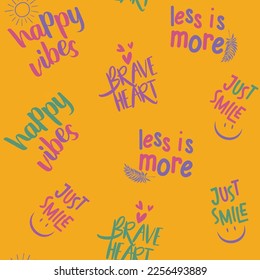 Cute, spring,conversational seamless pattern print, typography, lettering, positive quotes and slogans for fabric, textile, tshirt, sweatshirt, packaging, wrapping, tshirt, girls, women, kids, fashion