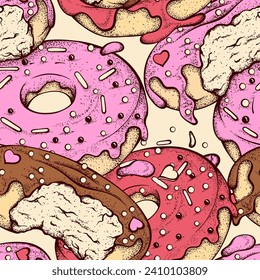 Cute Sprinkle Donuts Sweets Vector Desserts Seamless Pattern for Valentine's Day Wallpapers or Wrapping Papers