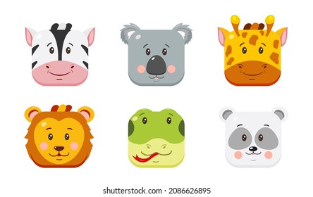 Animal Face Elements Set Cartoon Flat Stock Vector (Royalty Free)  1448339852