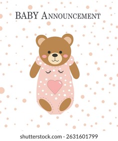 cute square Baby Announcement vectors. Features teddy bears, storks, baby items and pastel colors. Ideal for cards, invites and social media posts.