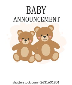 cute square Baby Announcement vectors. Features teddy bears, storks, baby items and pastel colors. Ideal for cards, invites and social media posts.