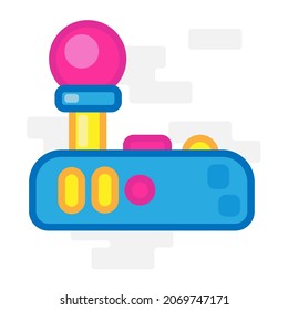 Caricatura de diseño plano Cute Square Blue Arcade Joystick Gamepad para camiseta, afiche, tarjeta de regalo, cubierta o logotipo