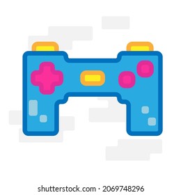 Cute Square Blue Joystick Gamepad With Colorful Buttons Flat Design Cartoon for Shirt, Poster, Gift Card, Cover or Logo