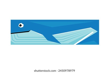 Cute Square Blue Whale on a White Background, Vector Illustration