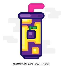Cute Square Blueberry Lemon Soda Drink Flat Design Cartoon for Shirt, Poster, Gift Card, Cover or Logo