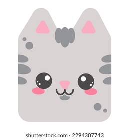 Cara de gato cuadrado. Caricatura de carácter animal. Diseño minimalista y sencillo. Ilustración vectorial.