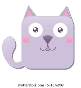 Cute square cat. Vector illustration isolated on white background. Good for mobile game design, ui, icons, avatars. 