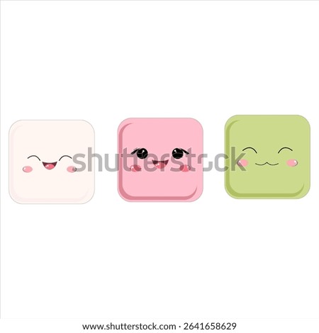 Cute square characters with happy kawaii faces
