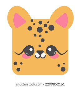 Cute square cheetah face. Cartoom head of animal character. Minimal simple design. Vector illustration.