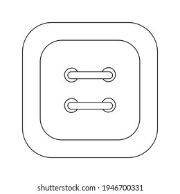 Cute square clothing button with stitches. Isolated object in the white background. Black and white element for coloring pages. Flat style illustration.