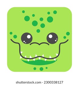 Cute square crocodile face. Cartoom head of animal character. Minimal simple design. Vector illustration.