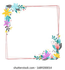 cute square empty frame decorated with abstract flowers and leaves  for posters, cards, invitations, banners, prints, etc. Mother's day, wedding, birthday theme. EPS 10