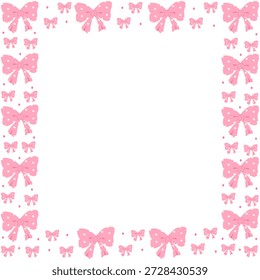 Um quadro quadrado bonito com um arco rosa e pontos brancos. Uma borda de fita decorativa para cartões de aniversário, convites de chá de bebê e mídias sociais.