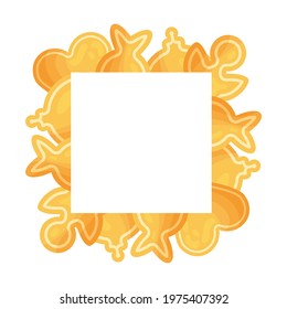 Cute square frame template with gingerbread cookies. White background. Flat style illustration.