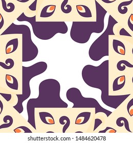 Cute square frame template with mugs with hot beverages and steam and copy space. Flat style illustration. Vector.