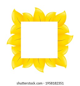 Runde quadratische Rahmenvorlage mit gelben Blättern und Kopienraum. Weißer Hintergrund. Flaches Beispiel.