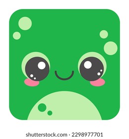 Cute square frog face. Cartoom head of animal character. Minimal simple design. Vector toad illustration.