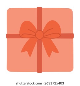 Cute square gift box with red ribbon and bow, perfect for holiday and celebration designs.
