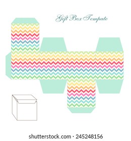 Cute square gift box template with retro chevron ornament to print, cut and fold!