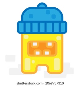 Cute Square Halloween Alien Monster With Blue Beanie Flat Design Cartoon for Shirt, Poster, Gift Card, Cover or Logo