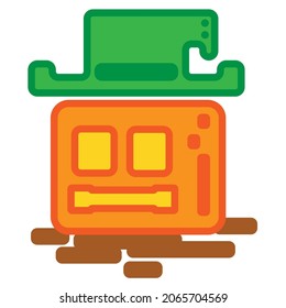 Cara de calabaza de Halloween cuadrada con sombrero verde de diseño plano para camiseta, afiche, tarjeta de regalo, cubierta o logotipo