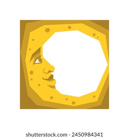 Luna cuadrada linda con la cara en un fondo blanco, Ilustración vectorial