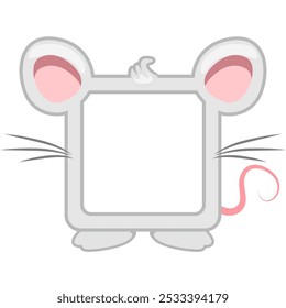 Uma bela moldura quadrada do mouse. Avatar de desenhos animados para jogos de interface. Moldura de animal vazio para a decoração, impressão ou adesivos de seus filhos