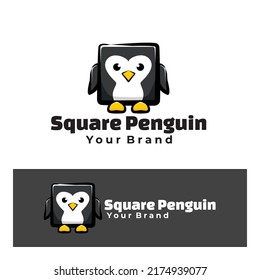 Cute square penguin art illustration