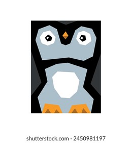 Cute Square Penguin on a White Background, Vector Illustration