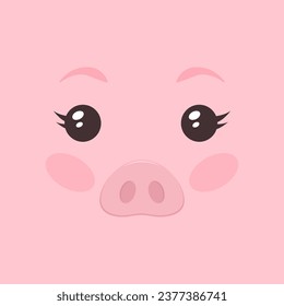 Cute square pig face minimalistic flat style