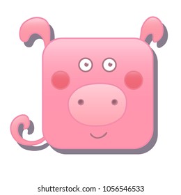 Cute square pig. Vector illustration isolated on white background. Good for mobile game design, ui, icons, avatars.