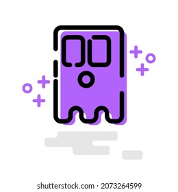 Cute Square Purple Spooky Ghost Flat Design Cartoon for Shirt, Poster, Gift Card, Cover or Logo