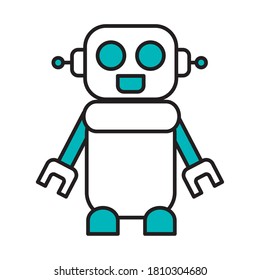 cute square robot icon over white background, half line half color style, vector illustration