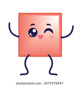 cute square shape character happy emoji kids learning geometry shapes character design.