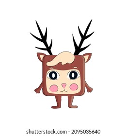 Cute square shaped deer. Vector kids illustration 