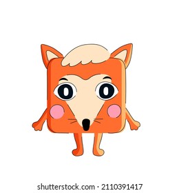 Cute square shaped fox. Vector character for children