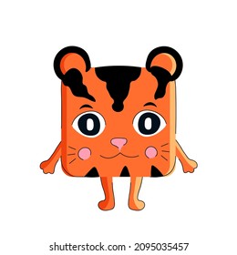 Cute square shaped tiger. Vector kids illustration 