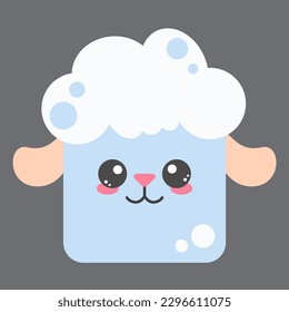 Cara de oveja cuadrada. Caricatura de carácter animal. Diseño minimalista y sencillo. Ilustración del cordero vectorial.